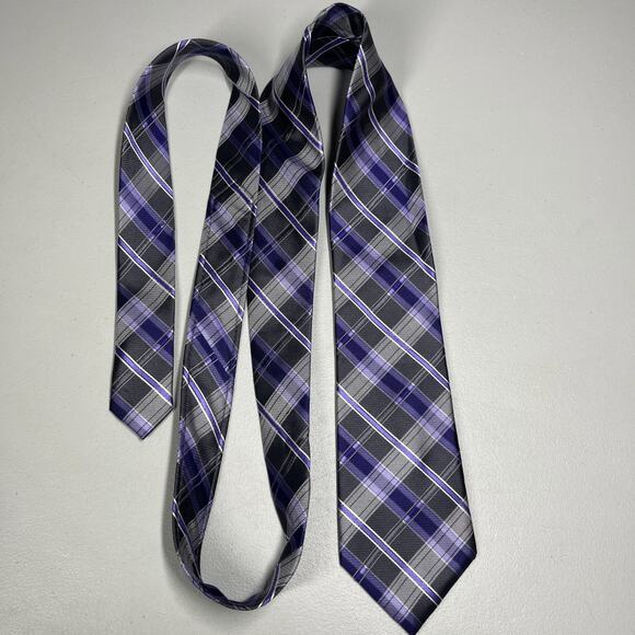 Pronto Uomo Couture Silk Tie Purple Gray Plaid Mens Handmade Necktie 3 1/4"X60" - Picture 2 of 9
